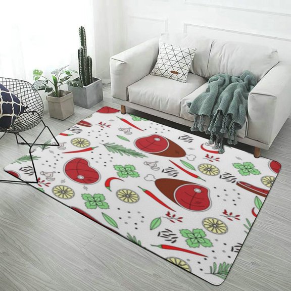 Meat Herbs Spices Pattern Background Soft Comfy Rug for Home Decor Living Room Bedroom Area Rug Non-slip Doormat