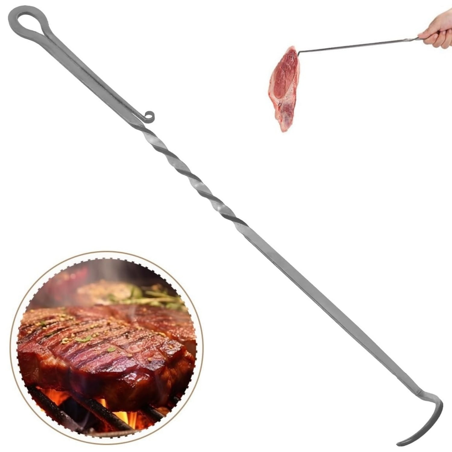 Meat Hook Flipper,Food Flipper Set,Metal BBQ Meat Flipper,14 inch Flips ...