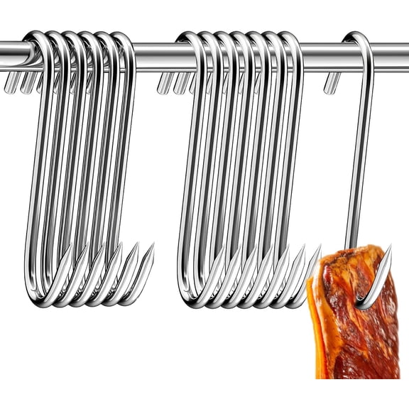 Meat Hooks, 20 PCS S-Shaped Smoking Hooks Stainless Steel Butcher's Hook 15cm Premium Metal Heavy Duty Hanging Hook Rack for Bacon Hams Roast Duck Cooking BBQ