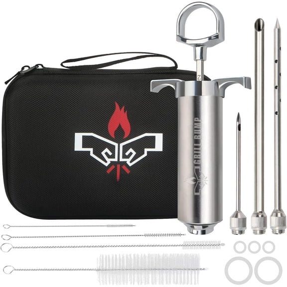 Meat Injector  Kit with 3 Professional Marinade Injector  and Travel Case for BBQ  , Turkey and Brisket; 2-oz Large Capacity, Both Paper  Manual and E-Book