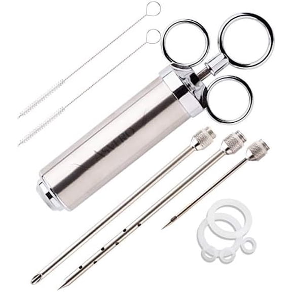 Meat Injector Kit Stainless Steel Food Syringe & 3 Marinades Needles for BBQ Grill Professional Smoker Seasoning Culinary Barbecue Syringe & Meat injectors for Smoking$$Home Decor, Kitchen, & Other