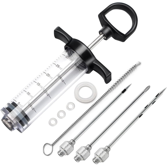 Meat Injector Kit for  with 3 Flavor   ,  for Injecting Marinade into Turkey, Meat, Brisket; 1-OZ; Including Paper  Manual, Recipe E-Book (PDF)