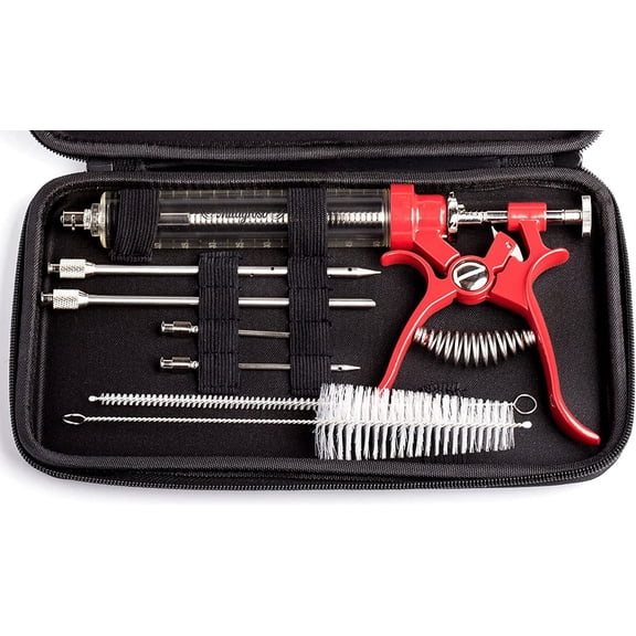 Meat Injector Marinade Gun Stainless Steel Outdoor Kit Flavor Food Syringes & 4 Marinades Needles for BBQ Grill Smoker Injectors Professional Syringe Held Culinary Barbecue Tool
