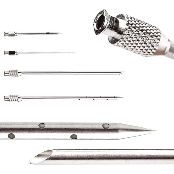 Meat Injector Marinade Gun Stainless Steel Outdoor Kit Flavor Food Syringes & 4 Marinades Needles for BBQ Grill Smoker Injectors Professional Syringe Held Culinary Barbecue Tool (Blue)