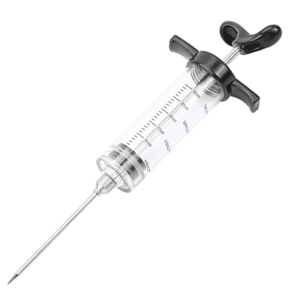 Meat Injector Marinade Syringe, 30ml Stainless Steel BBQ Turkey Injector with Measuring Scale, Heavy Duty Plastic Poultry Flavor Injector for Roast Turkey, Chicken, Brisket, Grill Barbecue Cooking
