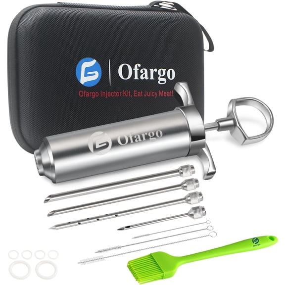 Meat Injector, Marinade Turkey Injector Syringe for BBQ Grilling | Grilling gifts for Dad Men, Stainless Steel Material, Travel Case, 4 Interchangeable Needles, Dishwasher Safe
