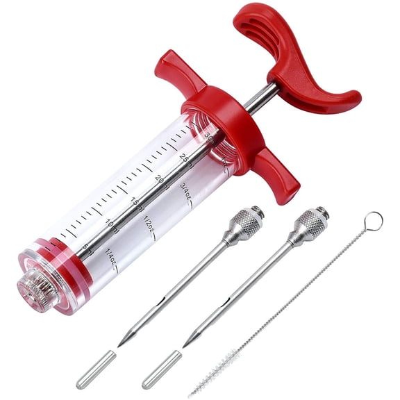 Meat Injector, Plastic Marinade Turkey Injector with 1-oz Capacity 2pcs stainless steel needles by