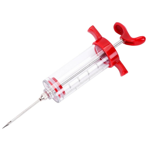 Meat Injector Syringe, 1-oz Plastic Marinade Injector Kit with 2 Stainless Steel Needles â BBQ, Turkey & Beef Injector for Juicy, Flavorful Meat, Red