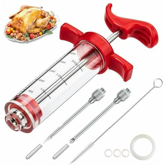 Meat Injector Syringe,1-oz Plastic Marinade Turkey Injector Kit,2 Marinade Injector Needles for BBQ Grill by QPMR