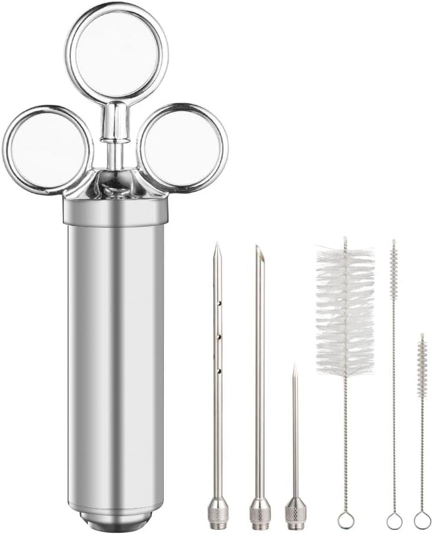 Meat Injector Syringe, 2oz Turkey Injector Seasoning, 304-Stainless Steel Seasoning Injector with 3 Marinade Needles and 2 Cleaning Brushes