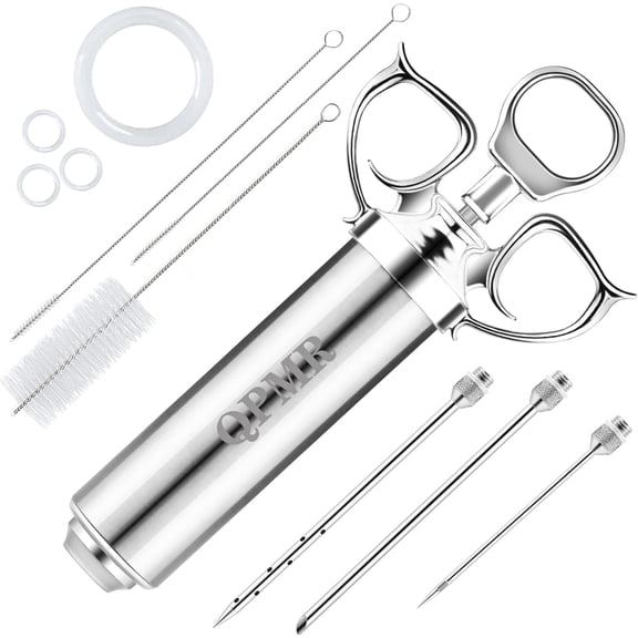 Meat Injector Syringe Kit, 2-oz Large Capacity Marinade Turkey Injector with 3pcs Stainless Steel Marinade Injector Needles for BBQ Grill Smoker & Turkey & Brisket