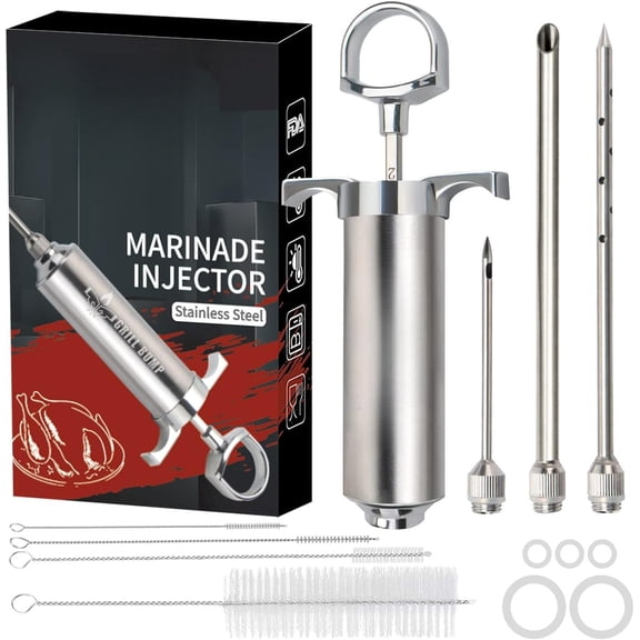 Meat Injector Syringe Kit with 3 Professional Marinade Injector Needles for BBQ Grill Smoker, Turkey and Brisket; 2-oz Large Capacity, Including Paper User Manual, Recipe E-Book (PDF)