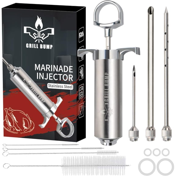 Meat Injector Syringe Kit with 3 Professional Marinade Injector Needles for BBQ Grill Smoker, Turkey and Brisket; 2-oz Large Capacity, Including Paper User Manual, Recipe E-Book (PDF)