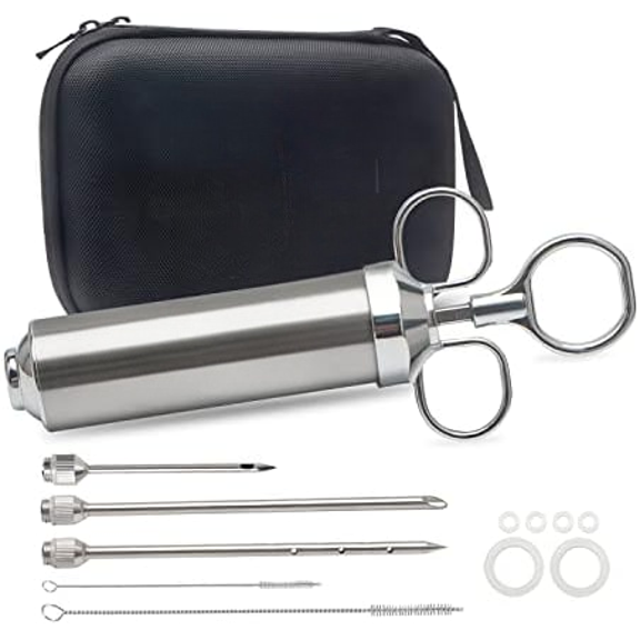 Meat Injector Syringe Kit for Smoker with 3 Flavor Food Injector Syringe Meat Needles, Injection Marinades Brine for Meat, Turkey; 2-oz, Including Paper and E-Book (PDF) User Manual