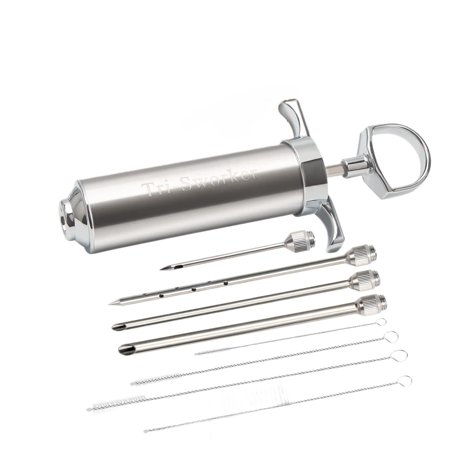 Meat Injector Syringe for Smoking with 4 Marinade Flavor Food Injector Needles, Ideal to Injector Marinades for Meats, Turkey, Brisket, Beef; 2-OZ Capacity