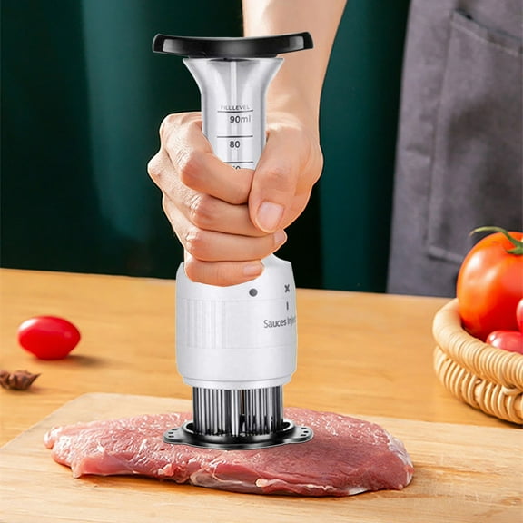 Meat Injector, Tenderizer, Marinade Injector Needle for Beef Pork Poultry, Kitchen Tool with Adjustable Dial, Dishwasher Safe Parts