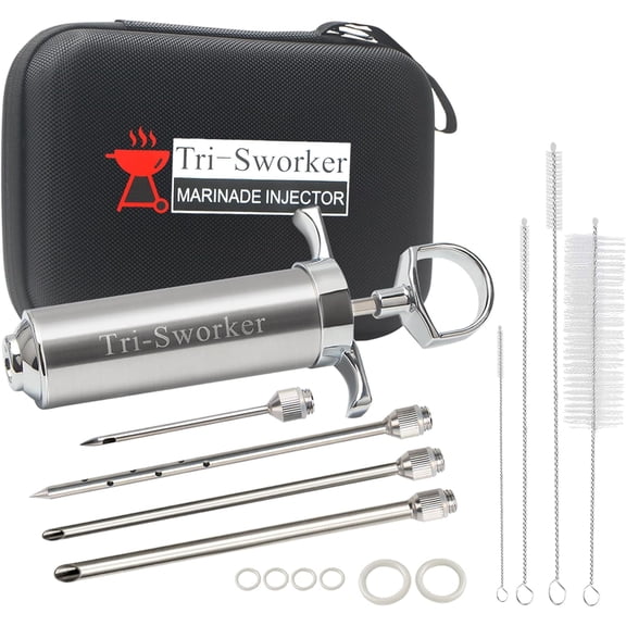 Meat Injectors for Smoking with Case and 4 Flavor Food Injector Syringe Needles, Injector Marinades for Meat, Turkey, Brisket; 2-oz; Including Paper and E-Book (PDF) User Manual