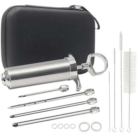 Meat Injectors for Smoking with Case and 4 Flavor Food Injector Syringe Needles, Injector Marinades for Meat, Turkey, Brisket; 2-oz; Including Paper and E-Book (PDF) User Manual