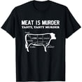 thumbnail image 1 of Meat Is Murder, Tasty, Tasty Murder Cuts of Steak Parts Beef T-Shirt, 1 of 2