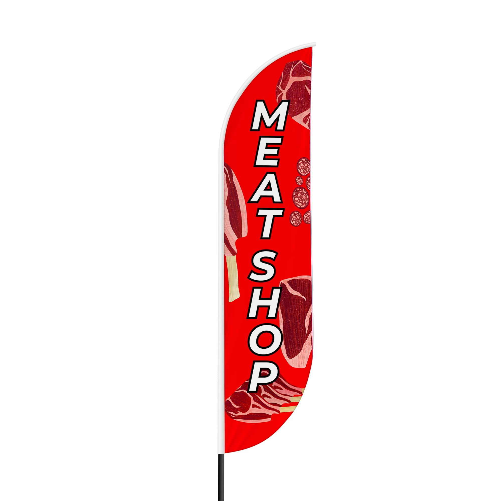 Meat Market 1 Sign feather flag for Outdoor by Mavis Printing | 11.5 FEET Long Polyester Outdoor Banner Flag for Easy Hang | HD Print Swooper IFlag Only to Advertise Meat Market 1 Business IFlag Only