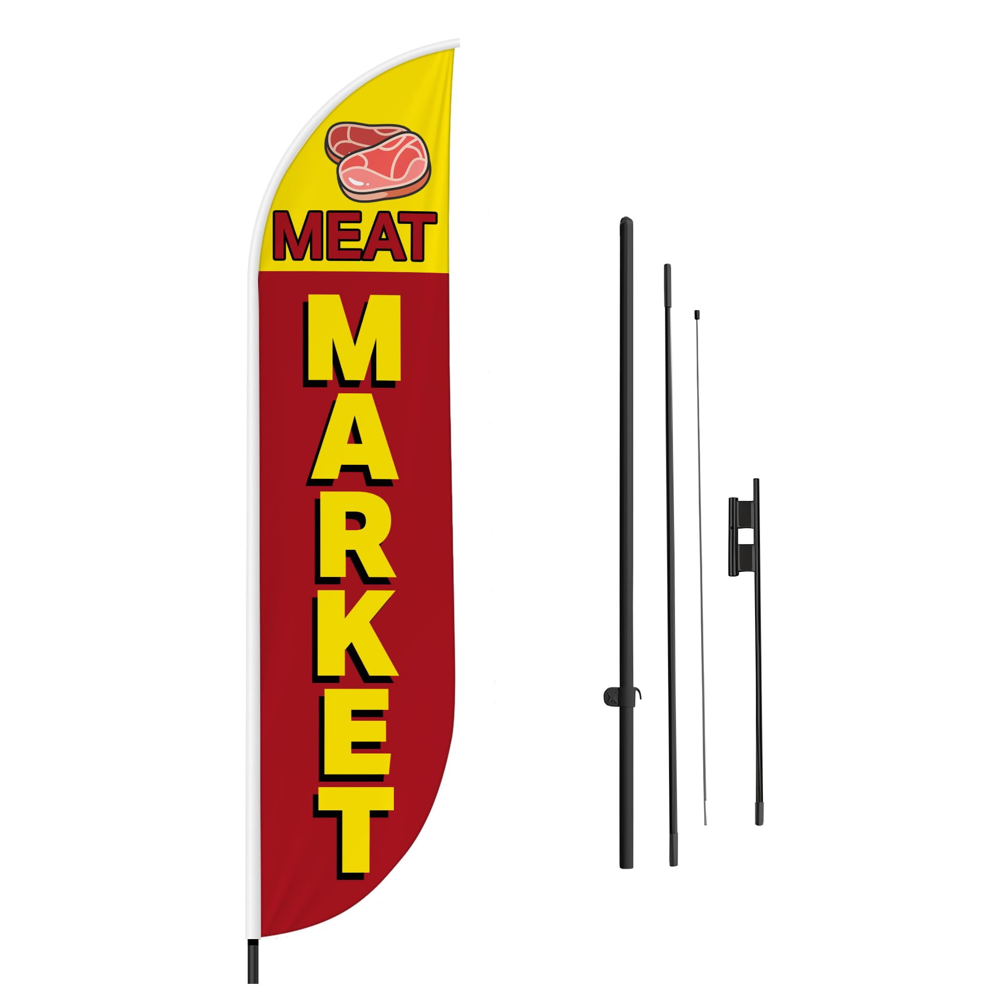 Meat Market Feather Flag(11.5feetX2.5feet) by DreamController | Outdoor ...