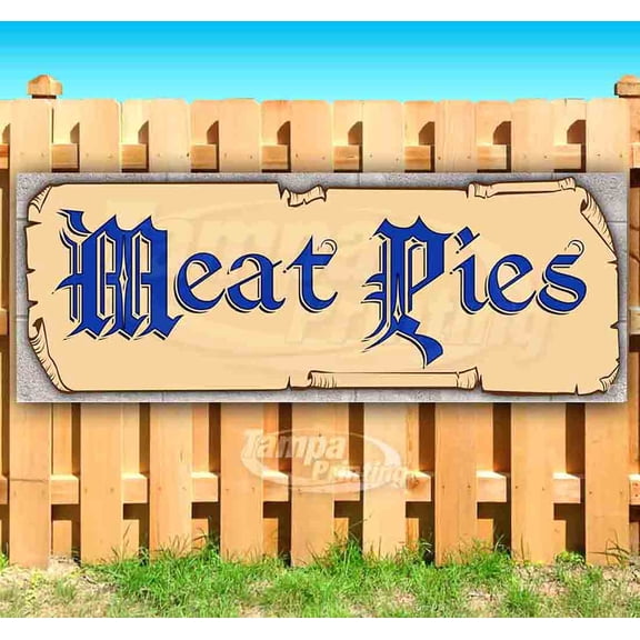 Meat Pies Blue Text 13 oz Vinyl Banner With Metal Grommets