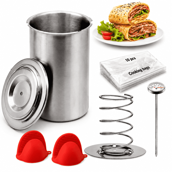 Ham Maker Stainless Steel Lunch Meat Maker with Silicone Grips ,Hand Press for Food Deli Meat Maker Homemade Meat Press with Thermometer