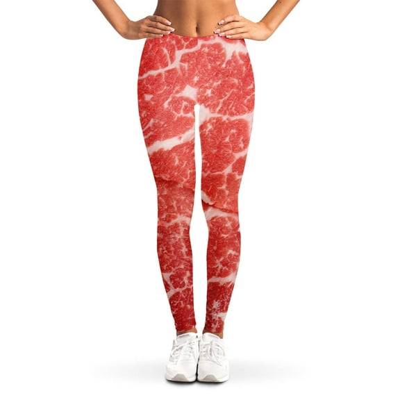Meat Print Leggings, Food Lover Sexy Yoga Leggings For Women.