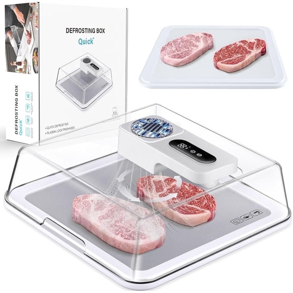 AuntyFey Rapid Meat Defroster Tray with Airflow Technology, Smart Thaw Frozen Meat in Minutes, No Cold/Warm Water Needed, White