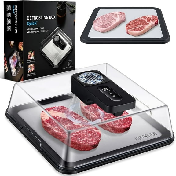 AuntyFey Rapid Meat Defroster Tray with Airflow Technology, Smart Thaw Frozen Meat in Minutes, No Cold/Warm Water Needed, Black