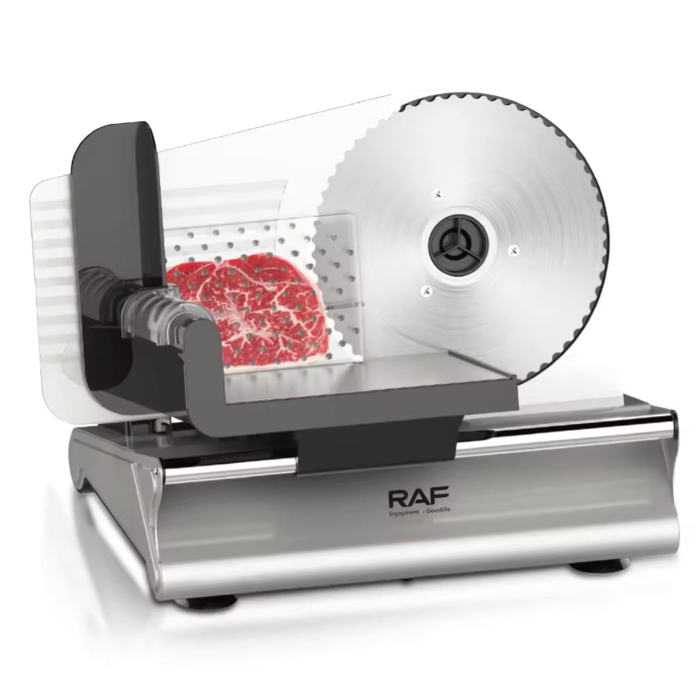 Meat Slicer, 130W Electric Food Slicer for Home Use, Meat Slicer with Two 7.5" Sharp Stainless Steel Blade(Serrated + Smooth) & 0-15mm Precise Thickness Cut Deli Food, Silver