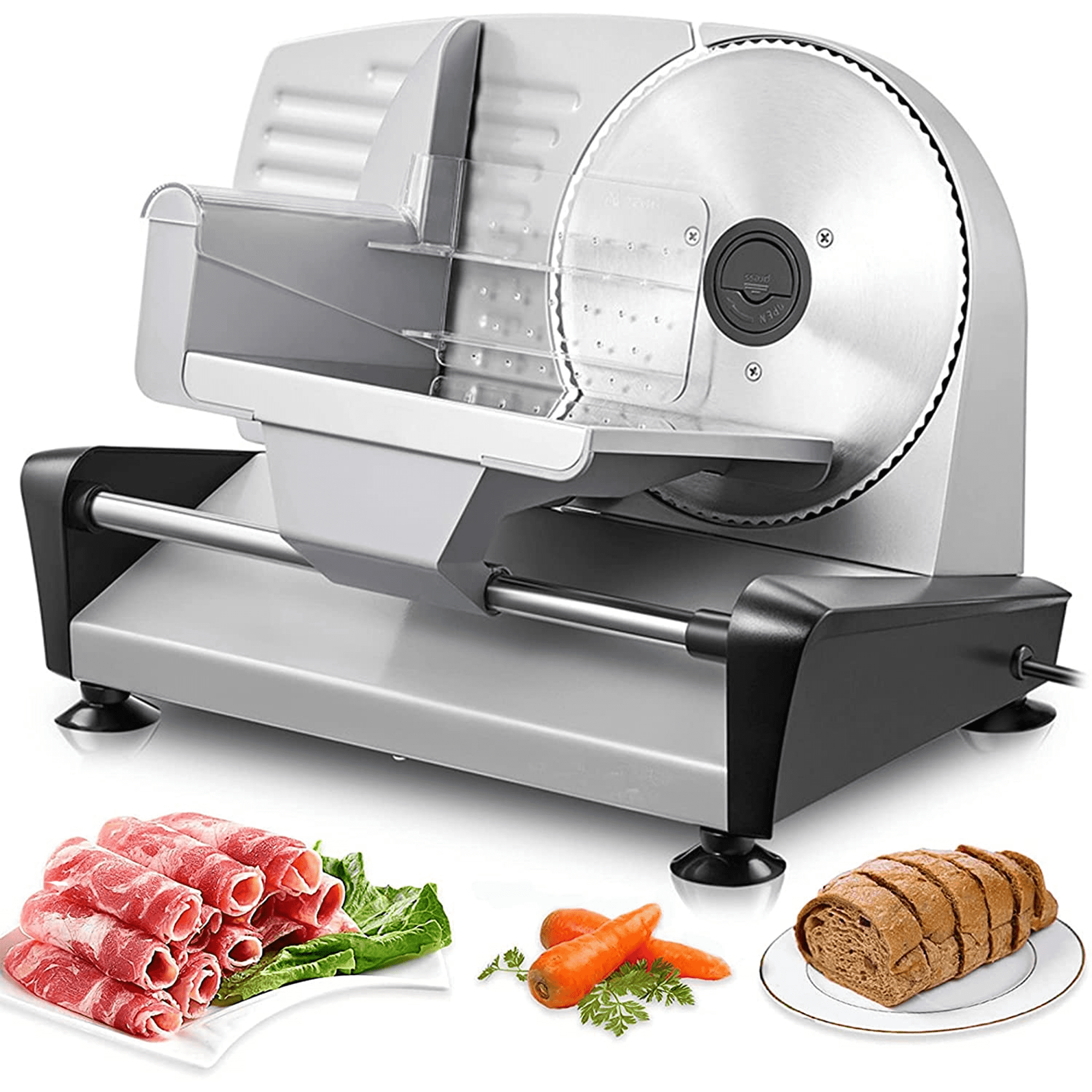 "FOHERE 200W Electric Meat Slicer, 7.5"" Stainless Steel Blades, 015mm