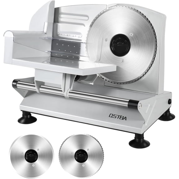 Meat Slicer Machine, Two 6.7 Removable Stainless Steel Blades and Food Carriage, 150W Electric Deli Food Slicer for Home Use, Easy to Clean, 0-15mm Adjustable Thickness for Meat, Cheese, Bread