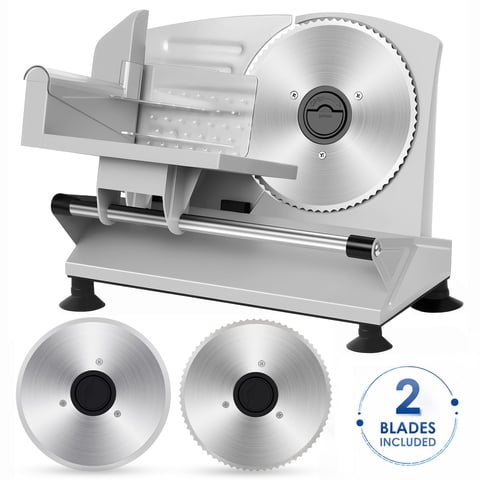 CUOCCO PRO 150W Electric Meat Slicer with 2 Blades, Adjustable Thickness 0-15mm, Removable Blade for Easy Cleaning, Child Safety Lock & Non-Slip Suction Feet, Ideal for Deli Meat, Cheese, and Bread
