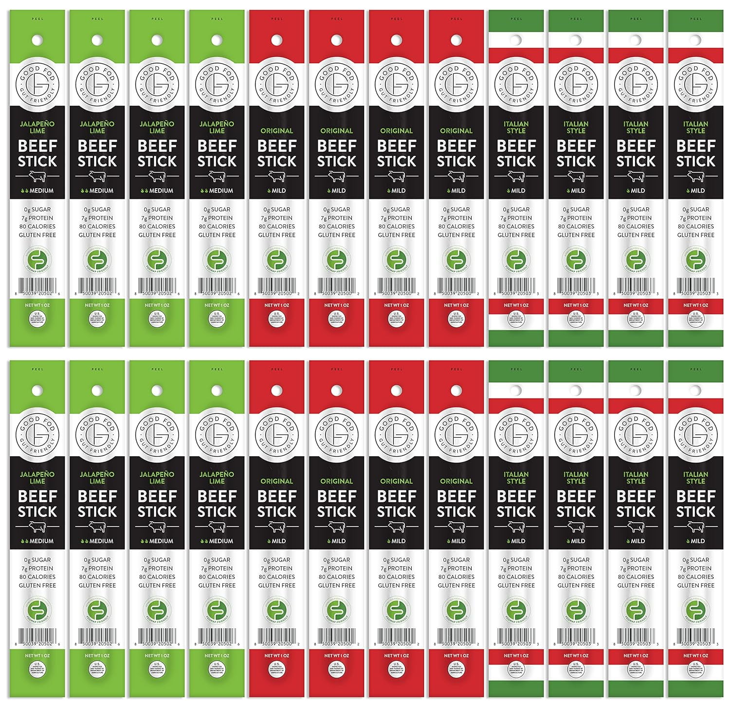 Meat Stick Variety Pack Low FODMAP Snacks for a Healthy Gut, Zero