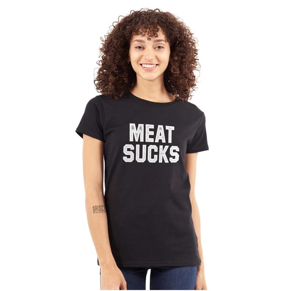 Meat Sucks Vegan Vegetarian Veggie Womens Slim Fit Graphic Tee Brisco Brands X