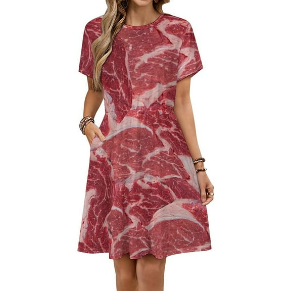 Meat Sundress Short Sleeve Dress Summer Women Clothes Dress for Women Dresses