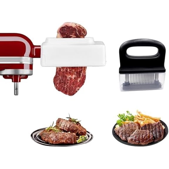 Meat Tenderizer Attachment for KitchenAid Stand Mixer, 2-in-1 Kit with 48 Blades & Handheld Tool, Professional Meat Cuber & Mallet for Steak, Beef, Chicken, Easy to Use & Clean, Dishwasher Safe