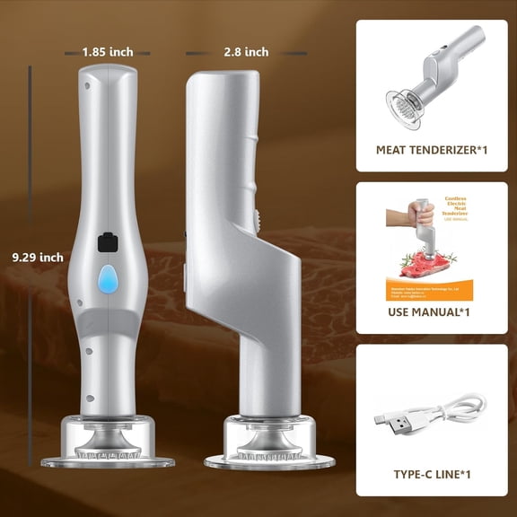Meat Tenderizer Electric, Adjustable 3-Speed Cordless Meat Mallet Tenderizer Tool, Brushless Motor, Easy to Clean, Kitchen Essentials for Tenderizing Steak, Beef, Chicken, Fish (Silver)