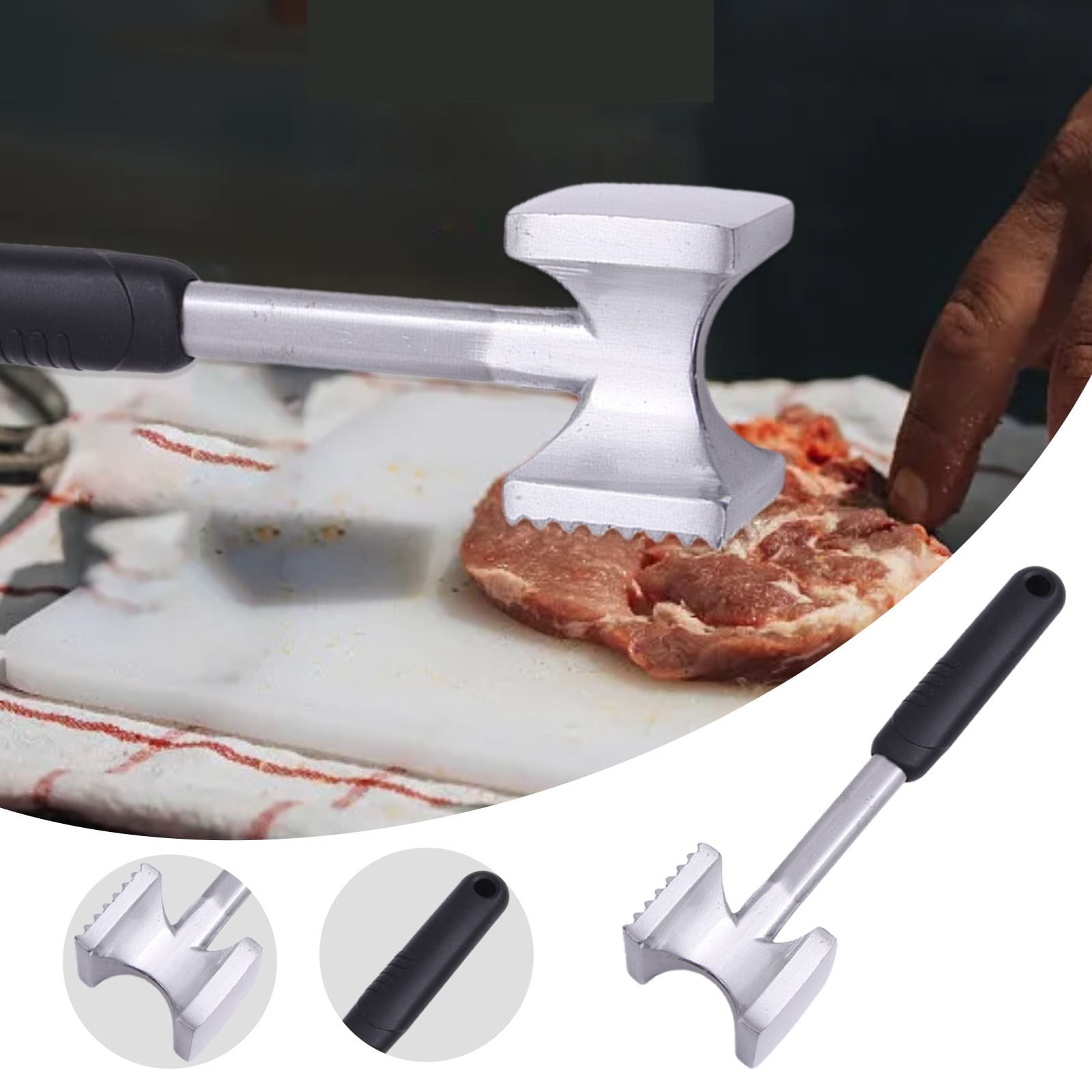 Meat Tenderizer Hammer With Comfortable Grip Rubber Handle Dual Side