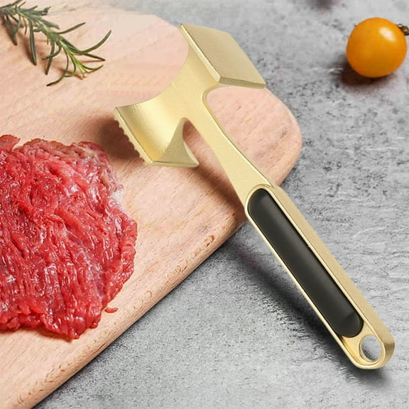 Meat Tenderizer Hammer Multi-Sided Heavy Duty Aluminum Alloy | Texturized Pounder for Steaks, Shellfish, Cutlets | 9.17in, 0.56lb | Ergonomic Handle, Hang Hole, Hand Wash | Black Gold Silver Gray