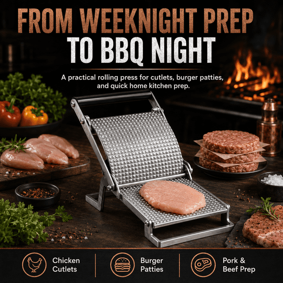 Meat Tenderizer Machine, Manual Rolling Chicken Cutlet Press, Stainless Steel Schnitzel Press for Cutlets, Burger Patties, Pork Beef Steak, Home Kitchen BBQ Prep Tool