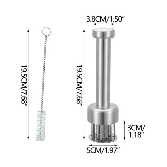 Meat Tenderizer Needle Tool Stainless Steel Blades | Heavy Duty Spring Mechanism | Enhances Marinade Absorption & Texture | Kitchen Steak Poultry Fish BBQ | 19.5x5x5cm | 21 Pins | 1 Piece