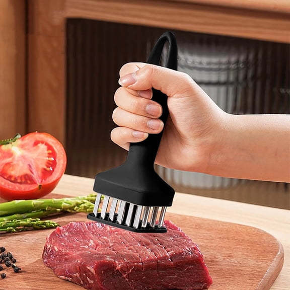 Meat Tenderizer Tool 24 Stainless Steel Needles - Pork Beef Steak Puncture Needle for Broken Tendons - Ergonomic Handle Auto-Retract Meat Tapping Tool for Roasted Meat