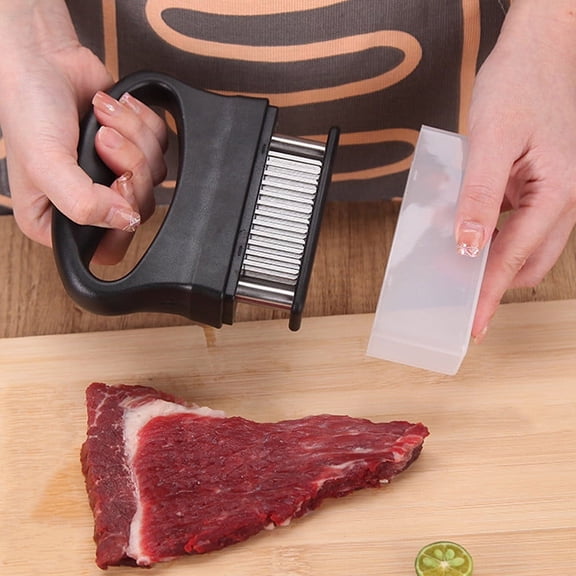 Meat Tenderizer Tool 48 Needle Stainless Steel Blades - Meat Loosening Machine for Chicken Beef Pork - Puncture Hole Broken Tendon Kitchen Gadget - Ergonomic Handle with Spring - Dishwasher Safe