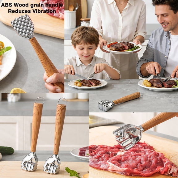 Meat Tenderizer Tools, Gift for Dad for Holiday Cooking, Double-Sided Meat Hammer for Steak Pork Lamb, Dishwasher Safe Meat Tenderizing Tool, Fist-Shaped Meat Pounder with Wooden