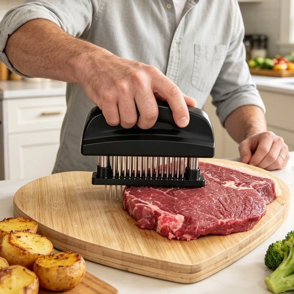 Meat Tenderizer With 48 Stainless Steel Blades & Lid Heavy Duty Cooking Machine For Tenderizing Beef Chicken Kitchen(Black-15X11.5Cm)