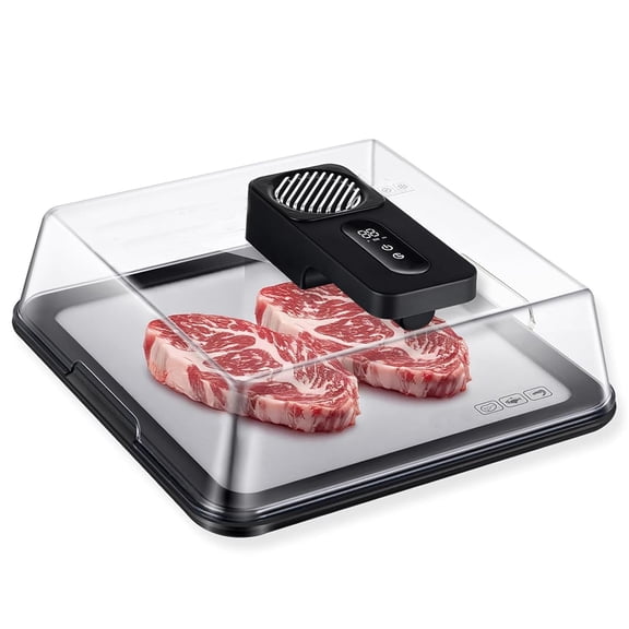 Meat Thawing Tray for Frozen Meat, Fast Defrosting Device with Transparent Lid and Digital Temperature Display for Kitchen Countertop, Housewarming and Holiday Gift for Home Cooks