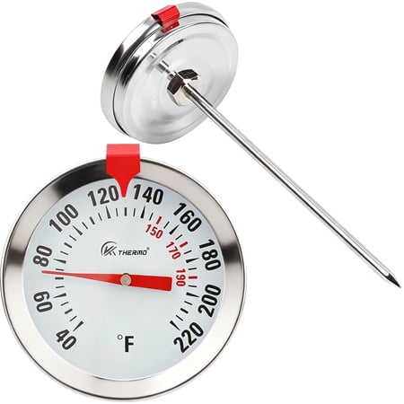 Meat Thermometer, 2 Inch Stainless Steel Oven Probe Thermometer for Roasting, Grilling, Baking, with Clear Dial Display, 40–220°F Range, Red Pointer Accurate Reading (no Marks)