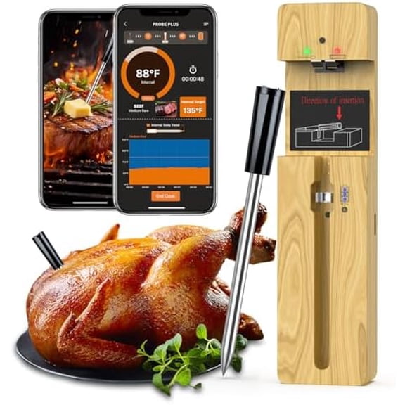 Meat Thermometer with Ceramic Probe: Digital Oven Thermometer for Grill Fryer BBQ, 600Ft Range & App for iOS/Android/air, Cooking for Outdoor,, Apartment